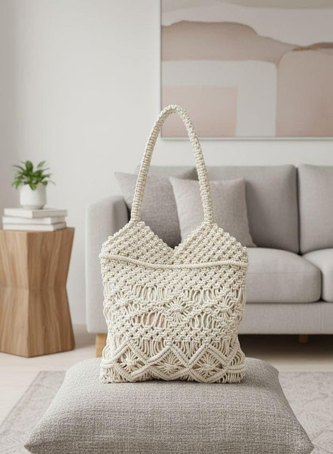 FIBREGOLD FIBERGOLD Handcrafted Tote Bag for Women - Stylish Boho Chic Shoulder Bag for Shopping, Travel, and Everyday Use, Lightweight and Durable (White) - Image 3